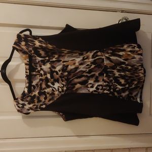 Ashley Stewart Black and Leopard Print Sleeveless Top